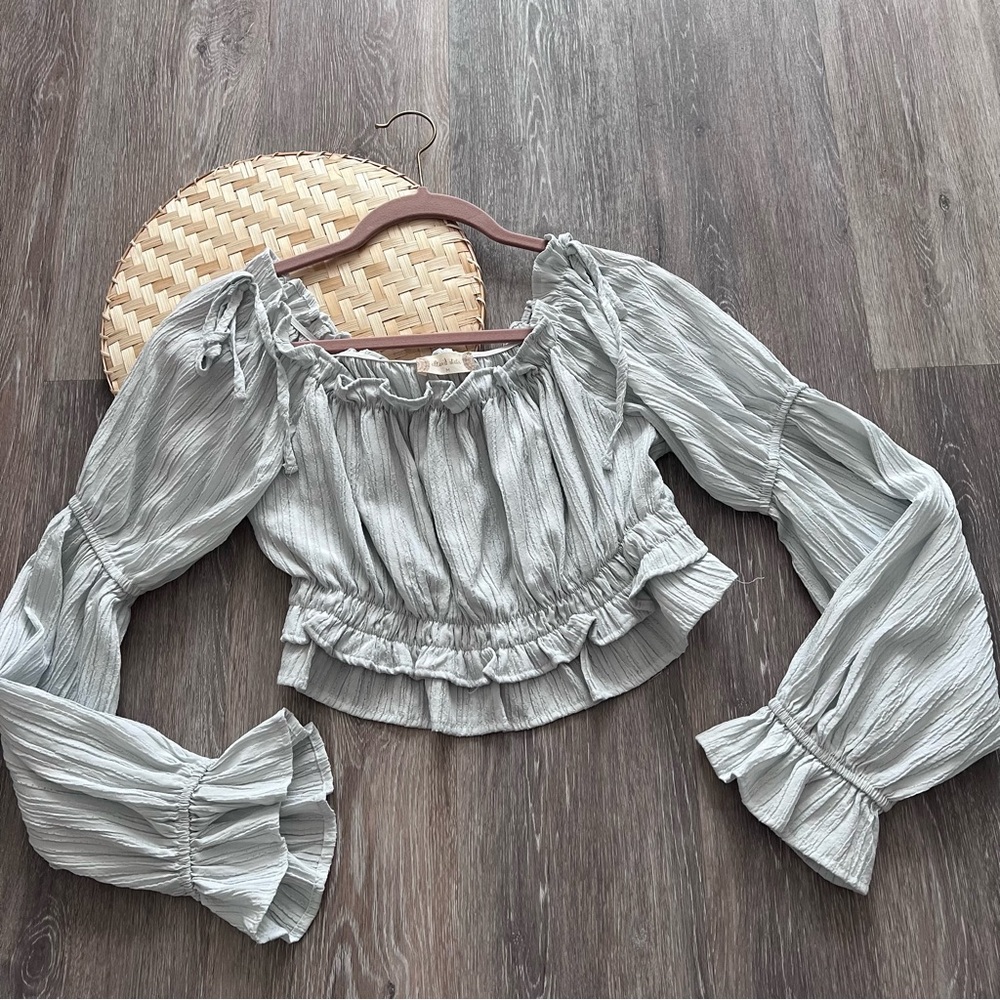 Altar’d state blue off‎ shoulder tie top boho cowgirl